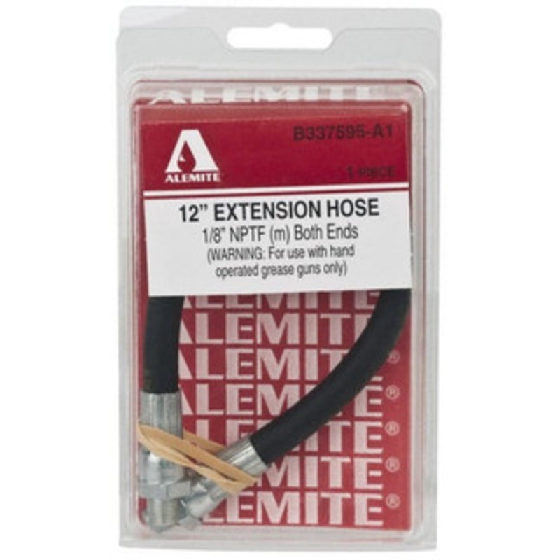 Alemite 12 Long, 6,000 psi Operating Pressure, Thermoplastic Grease Gun Hose 1/8 NPTF, 12,000 psi Burst Pressure B337595-A1 – 03243748