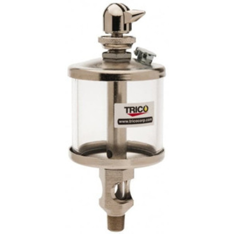 Trico 1 Outlet, Glass Bowl, 2.5 Ounce Manual-Adjustable Oil Reservoir 1/8 NPT Outlet, 2-1/8 Diam x 5-7/16 High 37013 – 09419466
