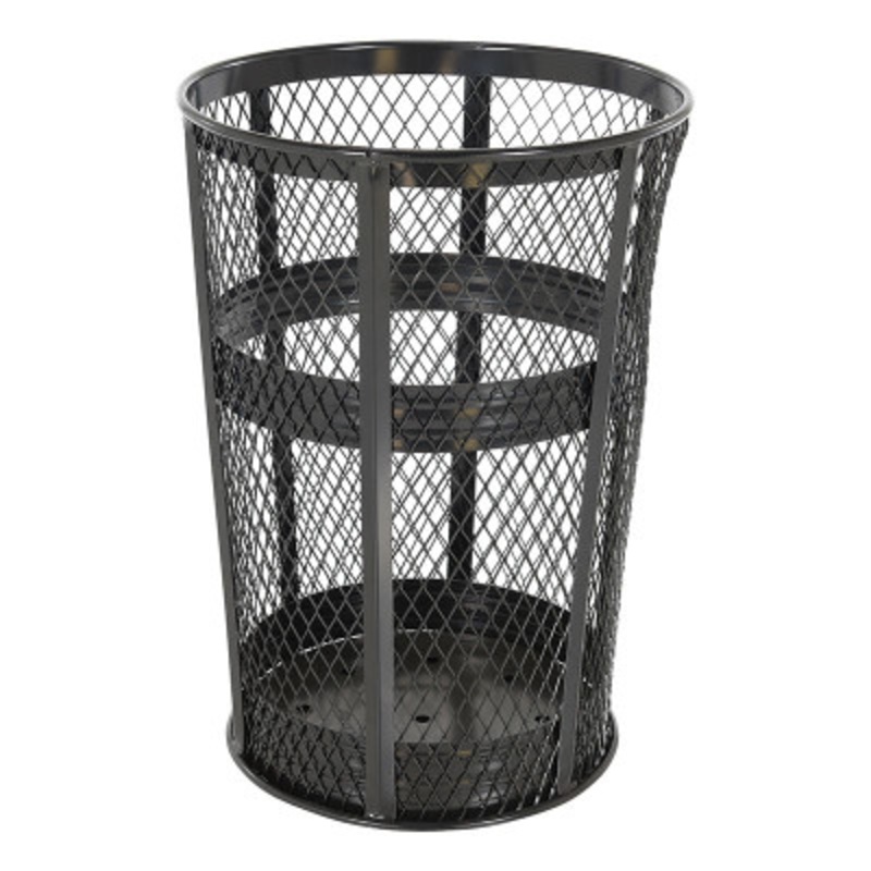 Steel Trash Receptacle, Round, 48 Gallon, Black