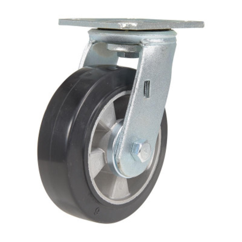 Rubber Rigid Caster, 6in x 2in Width 771 lb., Black/Gray