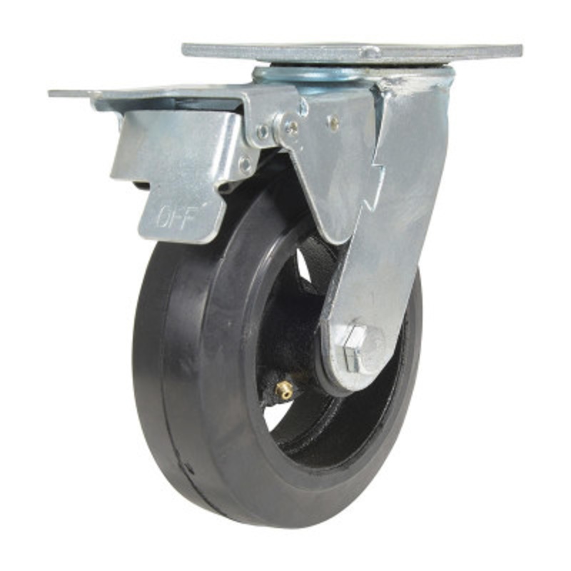 Rubber Swivel With Total Brake Caster 6in 2in Width 507lb, Blk