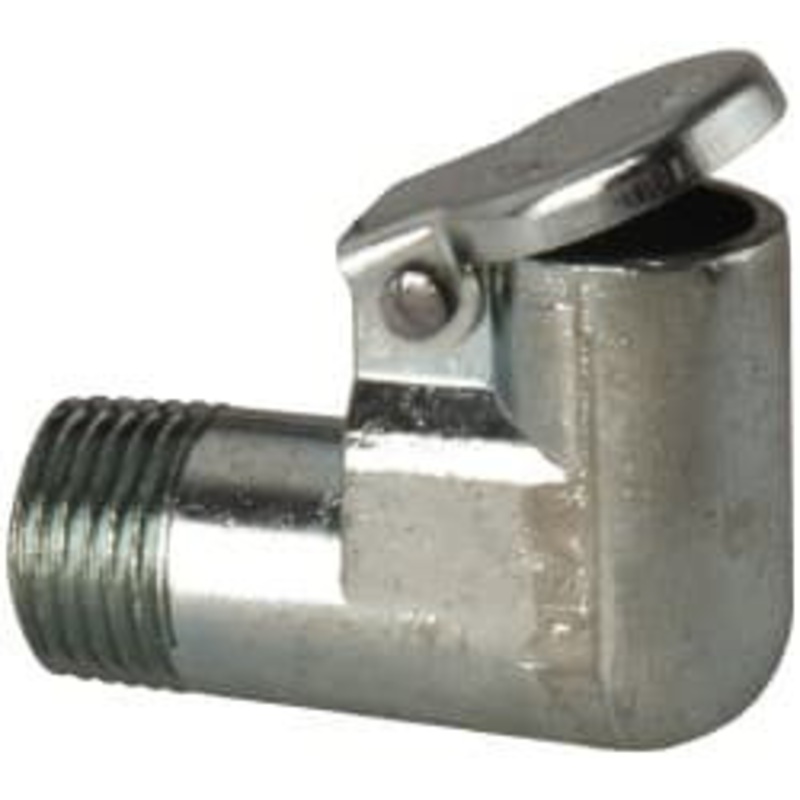 Gits Mfg 1/8-27 Thread, Die Cast Zinc, Zinc Plated, Threaded One Piece, Elbow Oil Hole Cover 1/4 Drive Diam, 25/32 Overall Height, 1/4 Thread Length, NPT Thread 01207 – 03242807