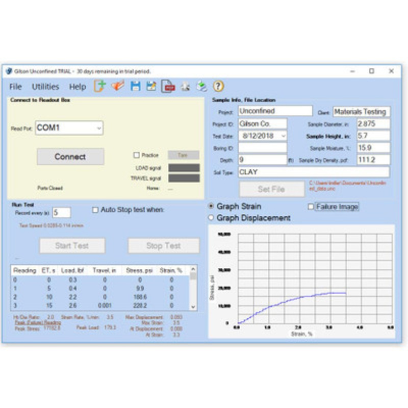 Unconfined Compression Data Acquisition Software