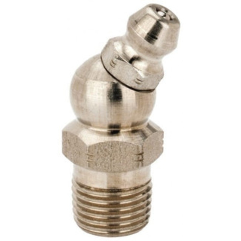 Alemite 30 Head Angle, 1/8 PTF Stainless Steel Standard Grease Fitting 7/16 Hex, 1-1/4 Overall Height, 11/32 Shank Length 1921-S – 03244852