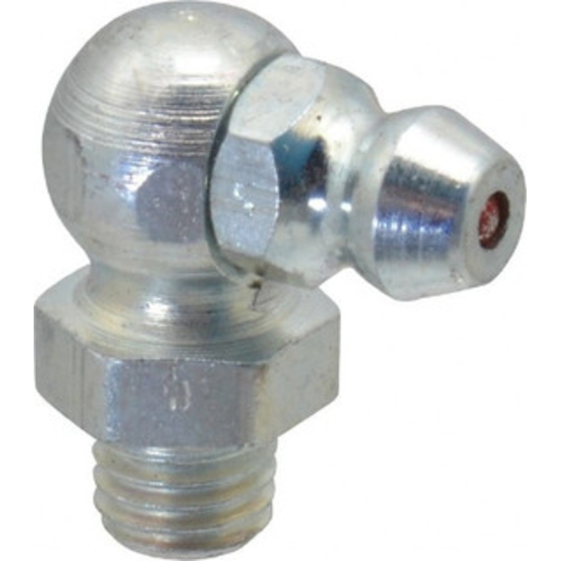 Alemite 90 Head Angle, 1/4-28 Taper Steel Taper Thread Grease Fitting 3/8 Hex, 3/4 Overall Height, 13/64 Shank Length, 10,000 Operating psi, Zinc Plated Finish 1911-B1 – 03244522