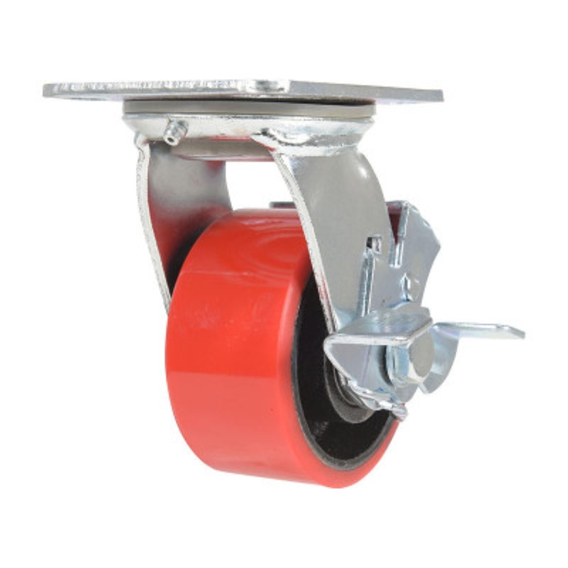 Swivel, With Brake Caster 4in x 2in Width 792 lb., Red/Black