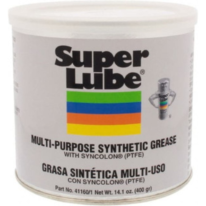 Synco Chemical Super Lube 14.1 oz Canister Synthetic Lubricant w/PTFE General Purpose Grease Translucent White, Food Grade, 450F Max Temp, NLGIG 1, 41160/1 – 57345407