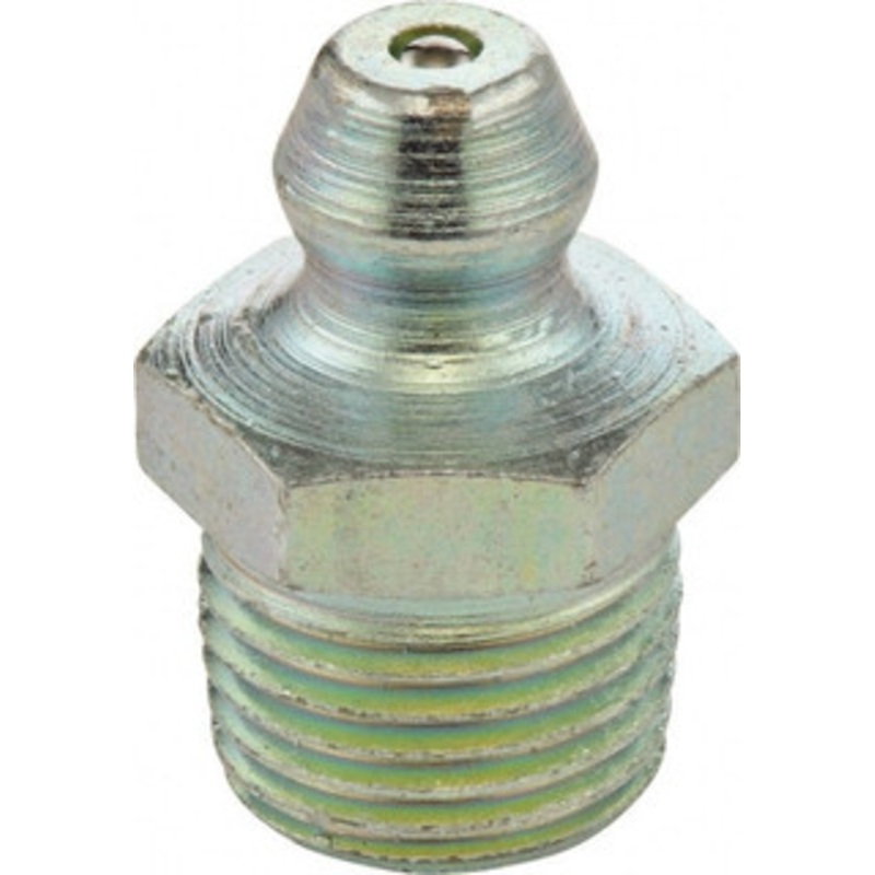 UMETA Straight Head Angle, 1/8-28 BSPT Steel Standard Grease Fitting 9mm Hex, 15mm Overall Height, 5.5mm Shank Length, Zinc Plated Finish 1101156 – 39869714
