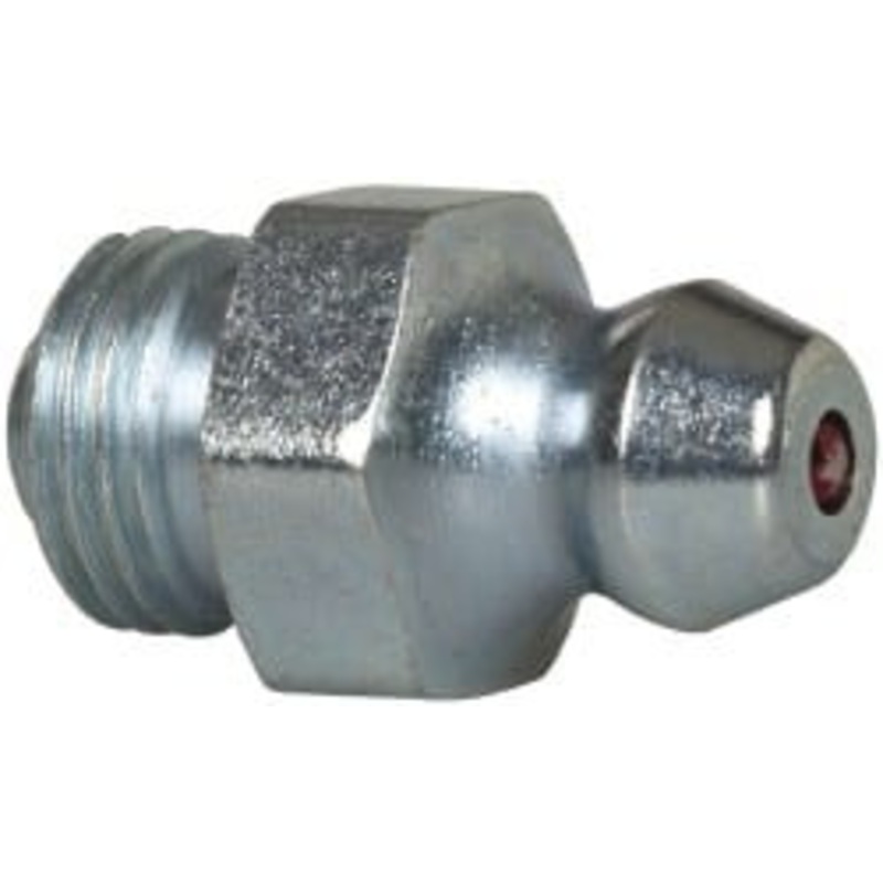 Alemite Straight Head Angle, 5/16-32 UNEF-2A Nickel/Copper Standard Grease Fitting 3/8 Hex, 21/32 Overall Height, 15/64 Shank Length, Zinc Plated Finish 1631-B – 03244548