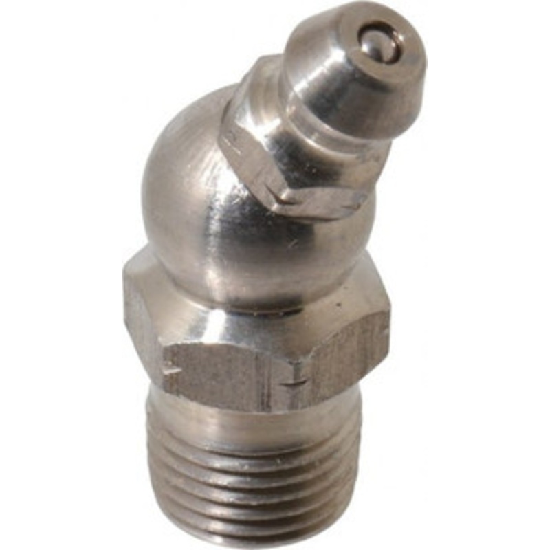 Alemite 30 Head Angle, 1/8 PTF Nickel/Copper Standard Grease Fitting 7/16 Hex, 1-1/4 Overall Height, 11/32 Shank Length 1921-B – 03244936
