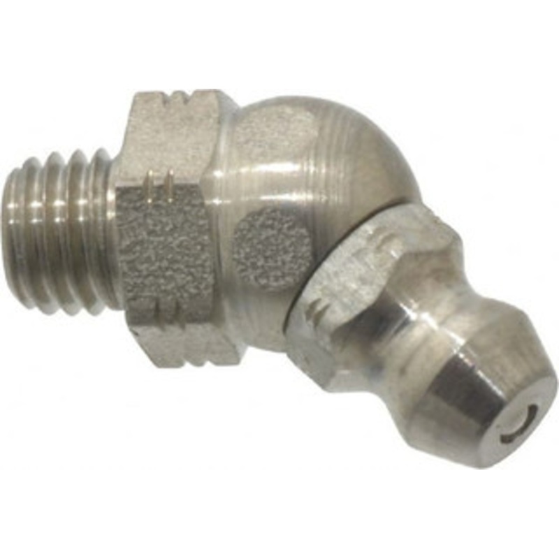 Alemite 45 Head Angle, 1/4-28 Taper Stainless Steel Standard Grease Fitting 3/8 Hex, 13/16 Overall Height, 13/64 Shank Length 1968-S – 03244886