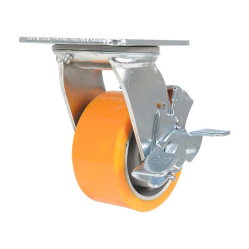 Swivel, With Brake Caster 4 x 2in Width 660 lb., Orange/Gray