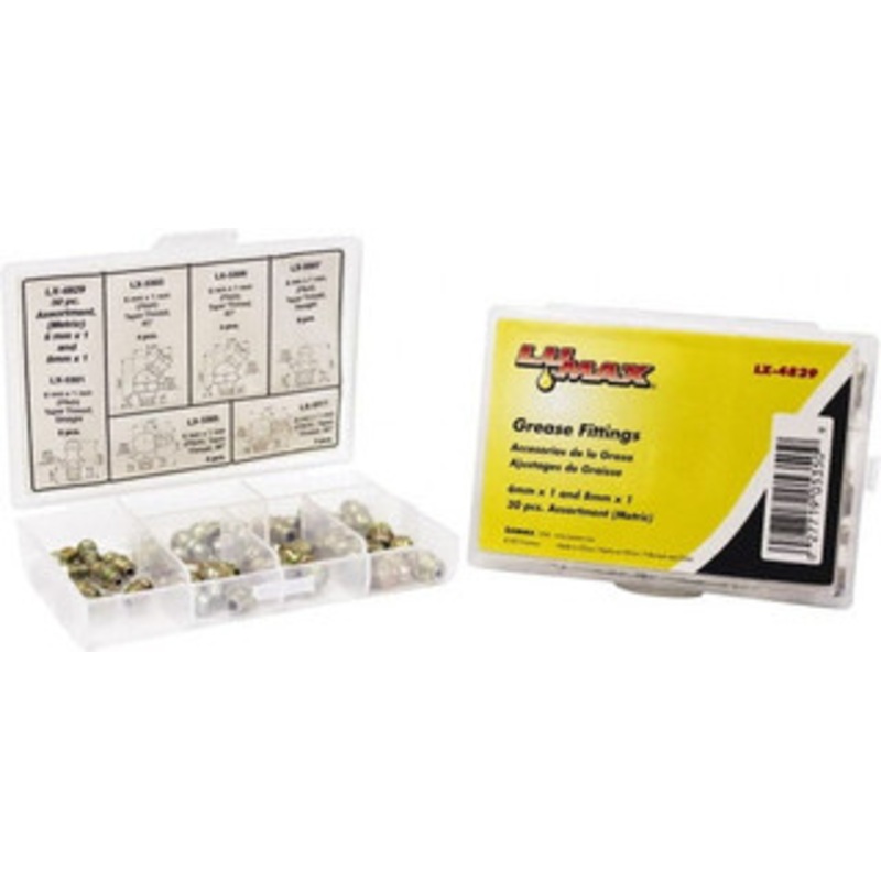 LuMax Grease Fitting Sets, Standard of Measurement: Metric, Material: Steel, Number of Pieces: 30, Grease Fittings Included: (8) LX-3301, (4) LX-3303, (8) LX-3307, (4) LX-3309, (3) LX-3311 LX-4829 – 48925267