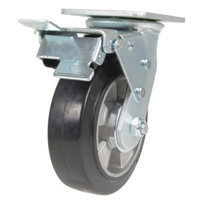 Rubber Swivel With Total Brake Caster 6 x 2in Width 771lb, Blk/Gray