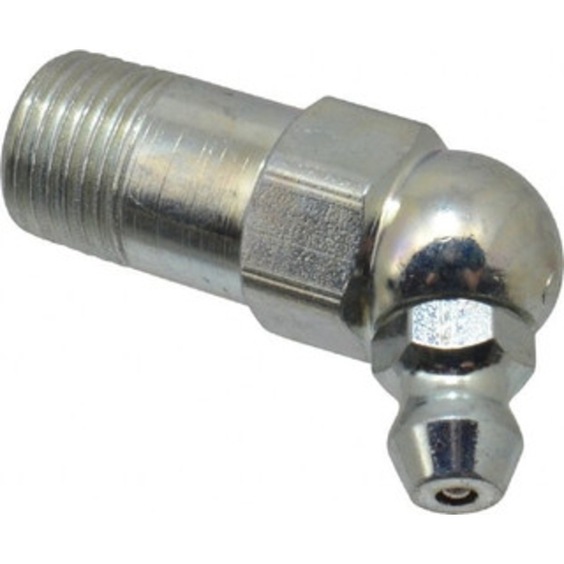 Alemite 65 Head Angle, 1/8 PTF Carbon Steel Standard Grease Fitting 7/16 Hex, 1-7/32 Overall Height, 9/16 Shank Length, 10,000 Operating psi, Zinc Plated Finish 1623-B – 03244423