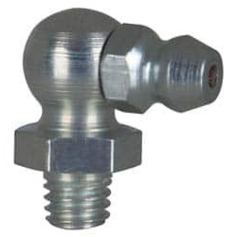 Alemite 90 Head Angle, M6x1.0 Metric Steel Standard Grease Fitting 10mm Hex, 7/32 Shank Length, 10,000 Operating psi, Zinc Plated Finish 2108 – 03245131
