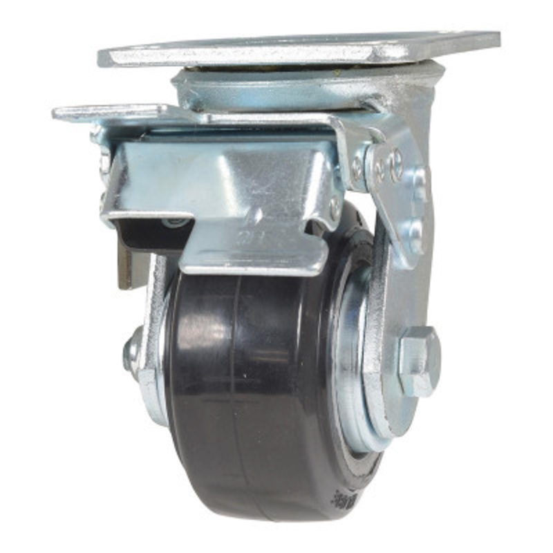 Rubber Swivel With Total Brake Caster 4 x 2in Width 551lb, Blk/Gray