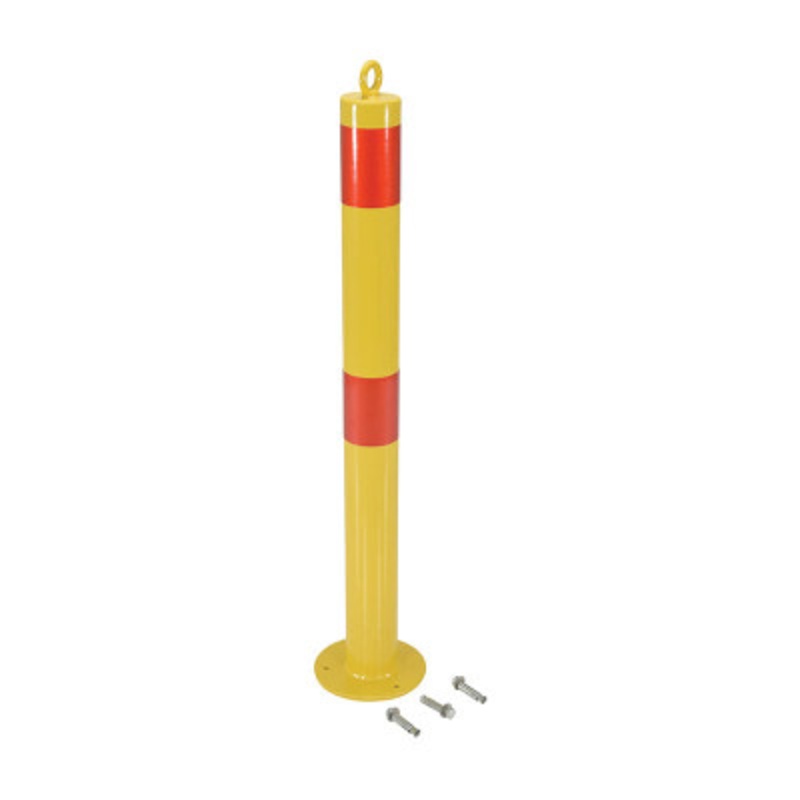 Steel Fixed Bollard, 3in x 3in x 35-1/2in, Yellow