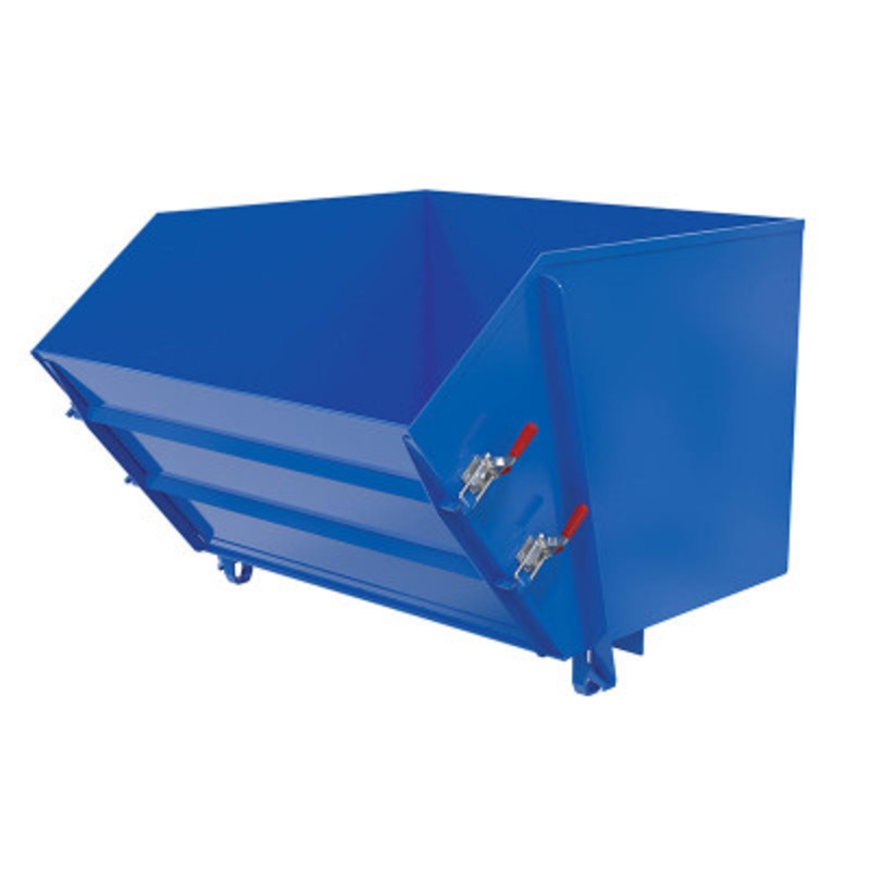 Self Dumping Hopper, Fold Down Front 1-1/2 Cu Yd, 2000 lb., Blue