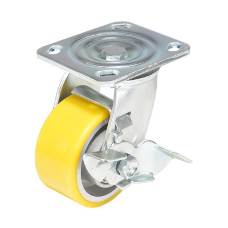 Swivel, With Brake Caster 4 x 2in Width 440 lb., Yellow/Gray