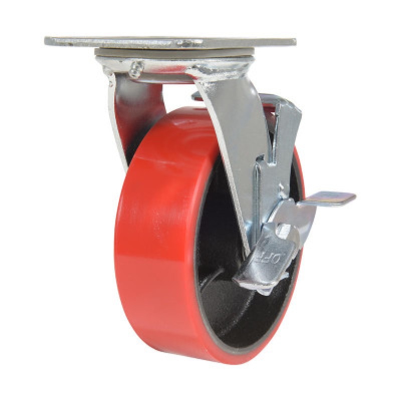 Swivel, With Brake Caster 6 x 2in Width 1232 lb., Red/Black