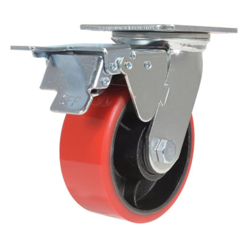 Swivel With Total Brake Caster 5 x 2in Width 990lb, Red/Blk