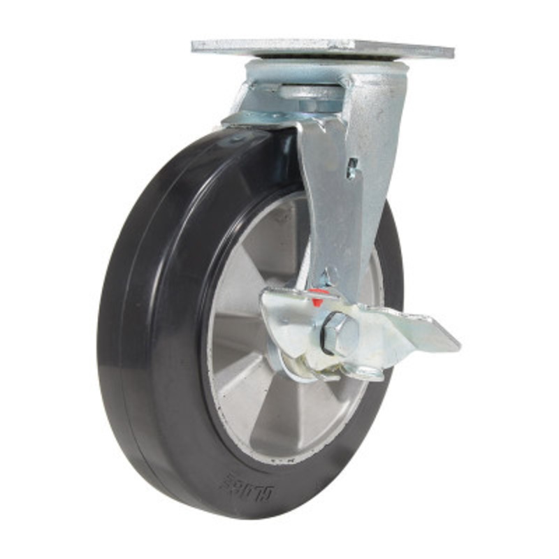 Rubber Swivel With Brake Caster 8 x 2in Width 881lb, Blk/Gold
