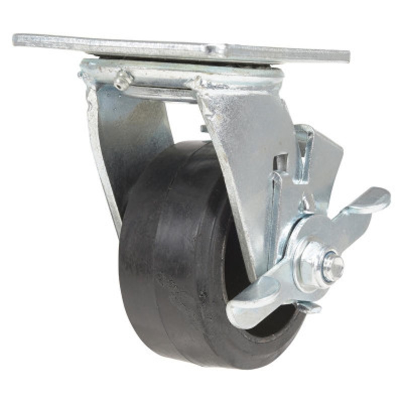 Rubber Swivel With Brake Caster 4 x 2in Width 396 lb., Black
