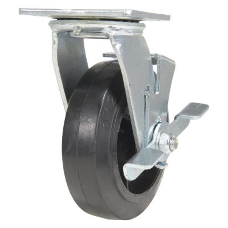 Rubber Swivel With Brake Caster 6in 2in Width 507 lb., Black