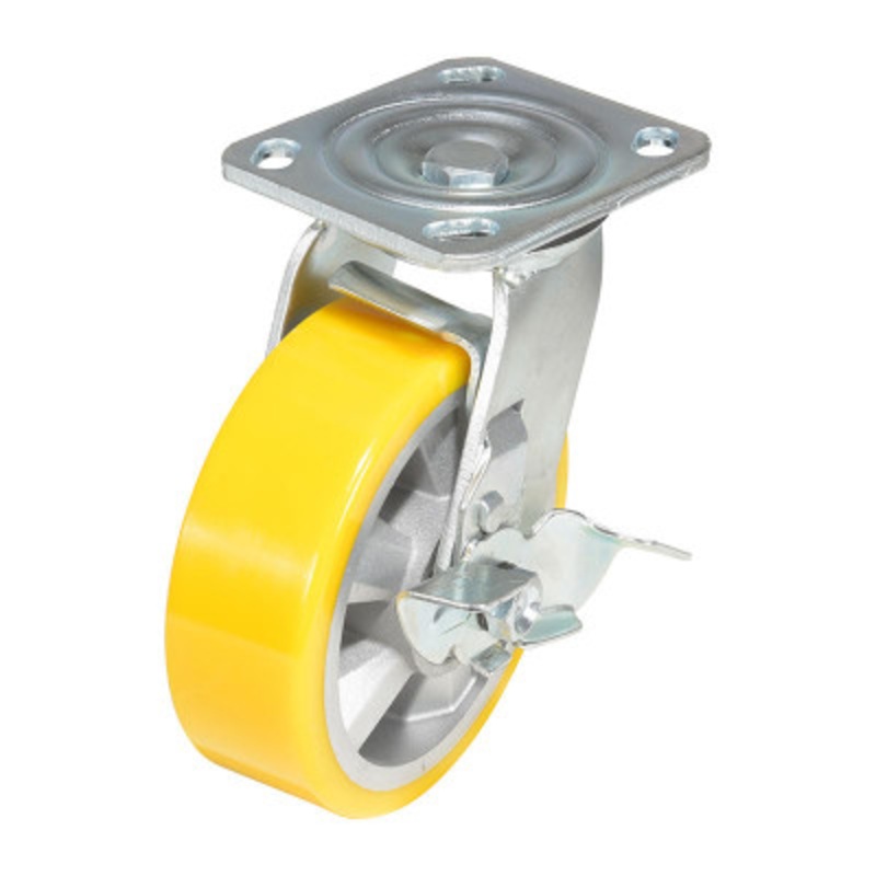 Swivel, With Brake Caster 6 x 2in Width 661 lb., Yellow/Gray