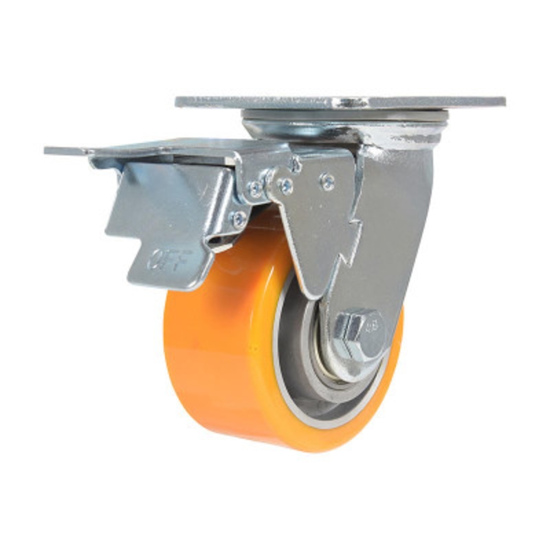 Swivel With Total Brake Caster 4 x 2in Width 660lb, Orange/Gray