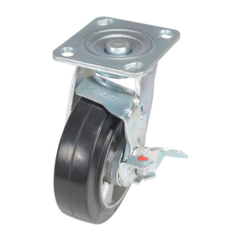 Rubber Swivel With Brake Caster 6 x 2in Width 771lb, Blk/Gray