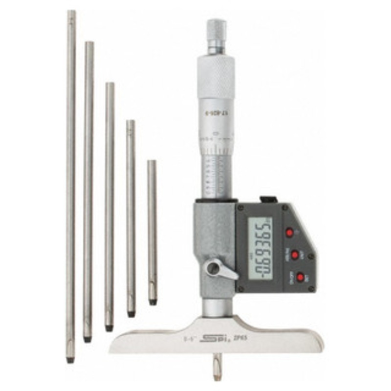 SPI IP65 Electronic Depth Micrometer, 0-6 Range, 4 Base Length – 17-826-9