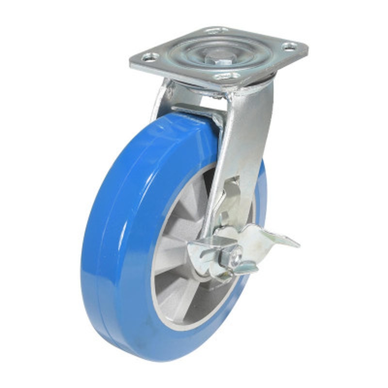 Ball BearingSwivel With Brake Caster 8 x 2in Width 881lb, Blue/Gray
