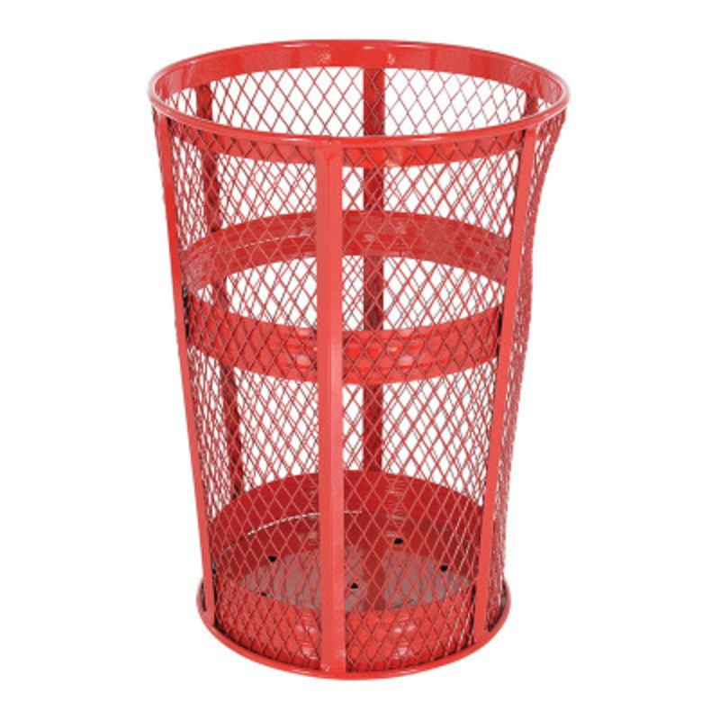 Steel Trash Receptacle, Round, 48 Gallon, Red