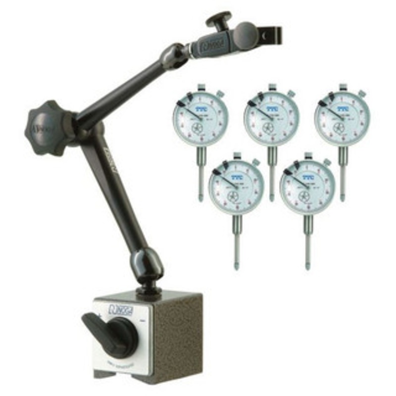 NOGA DG61003 Magnetic Base & 5-pack of 1 Dial Indicators