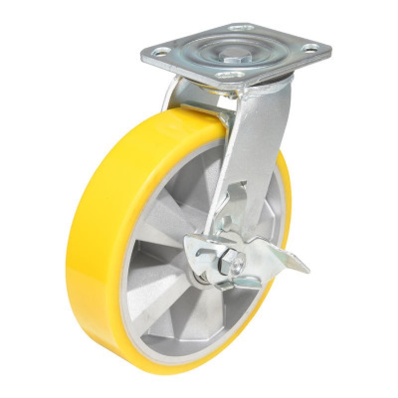 Swivel With Brake Caster 8 x 2in Width 1212 lb., Yellow/Gray