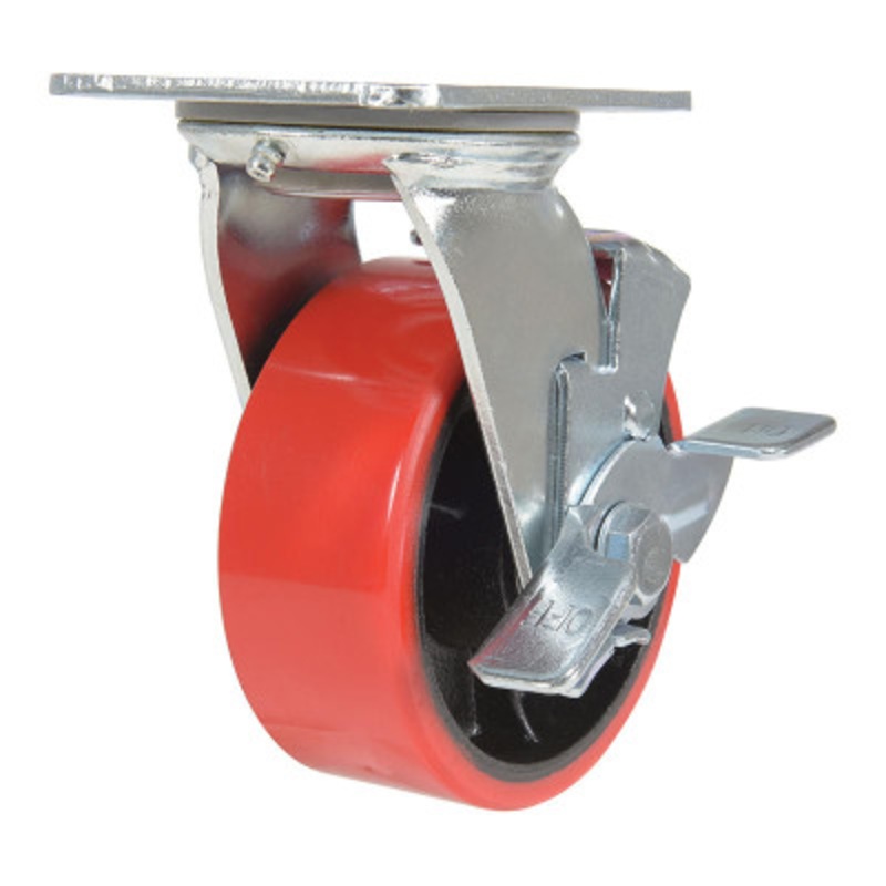 Swivel, With Brake Caster 5in x 2in Width 990 lb., Red/Black