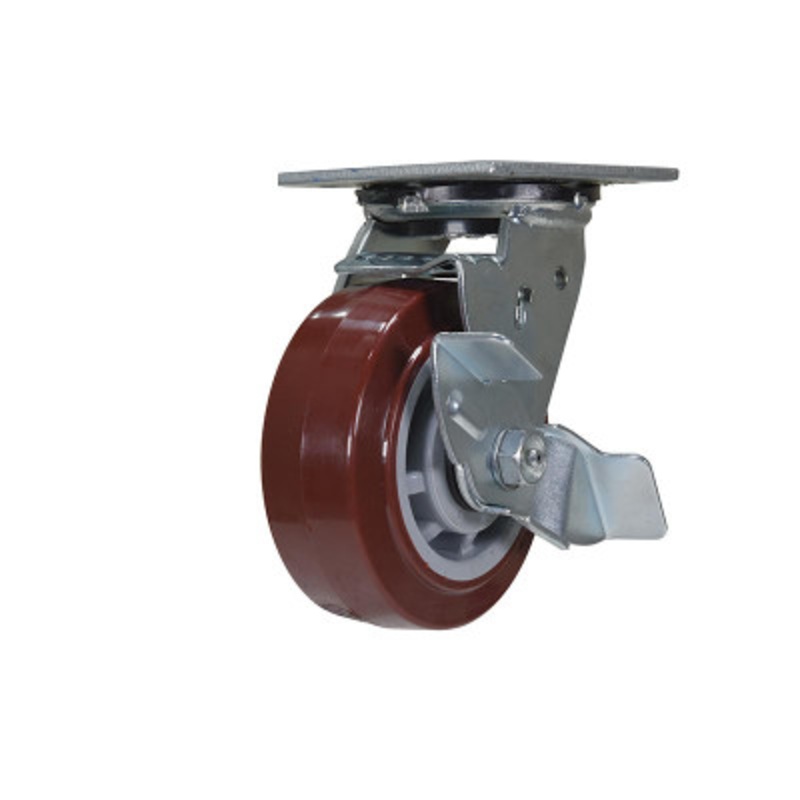 Swivel With Brake Caster 5 x 2in Width, 700 lb., Maroon/Gray