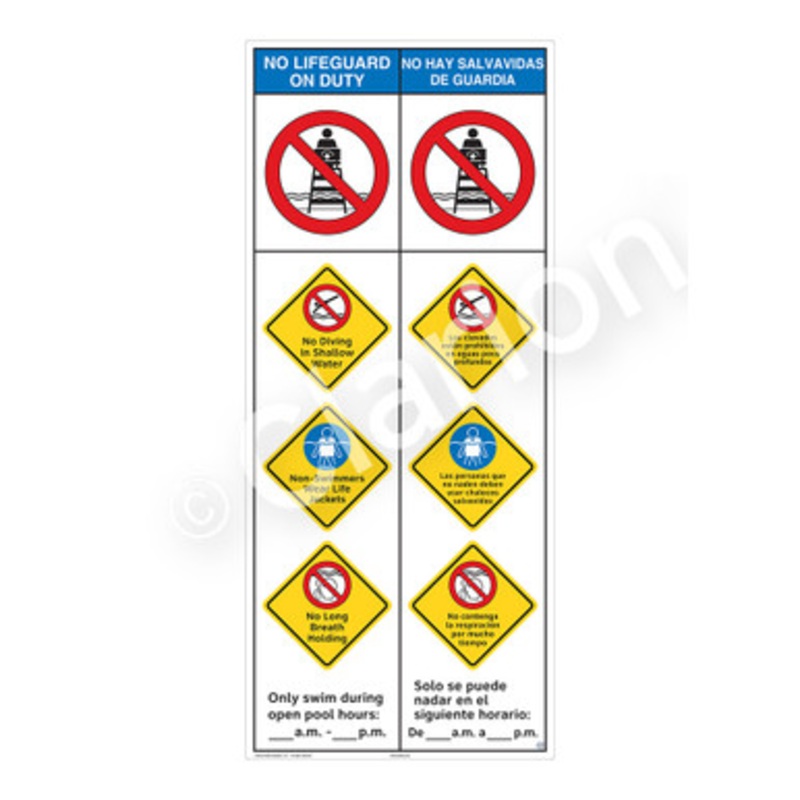 No Lifeguard on Duty No Diving in Shallow Water Sign (WSS2456-b)