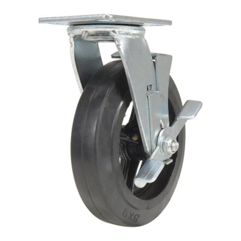 Rubber Swivel With Brake Caster 8 x 2in Width 551 lb., Black