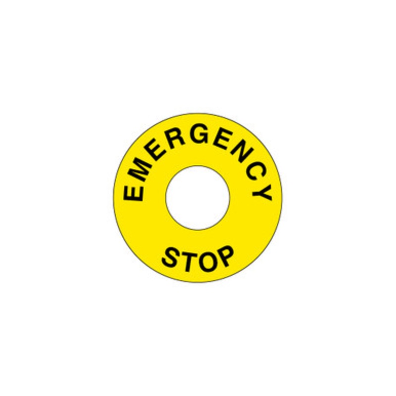 Emergency Stop (90mm Circle w/22.5mm Hole) Label