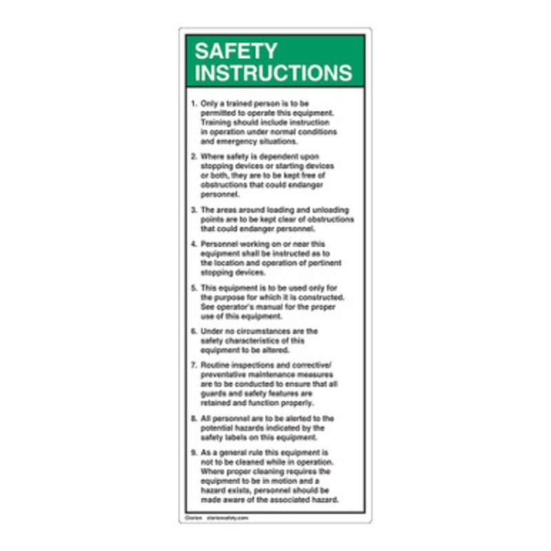 Safety Instructions 1-9 Label (7000-526SV)