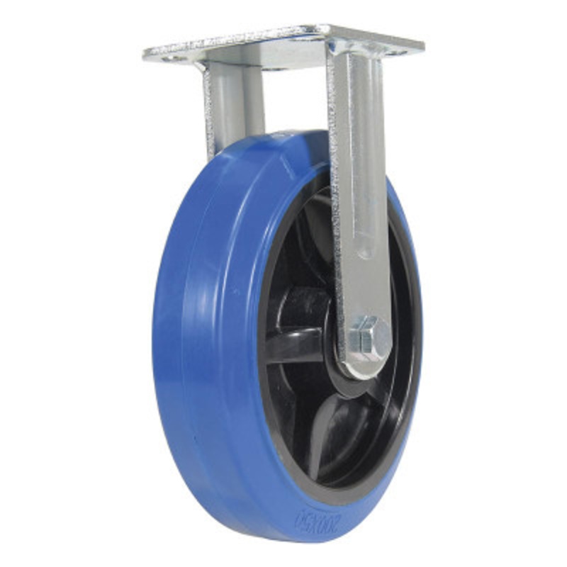 Rubber Rigid Caster, 8in Dia. x 2in W, 770 lb., Blue/Black