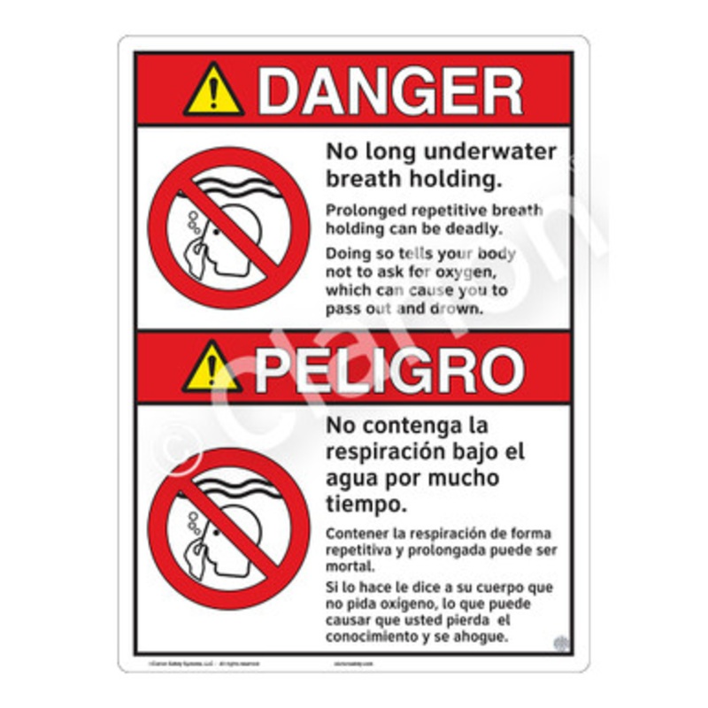 Danger No Long Breath Holding Sign (WSS3106-b)