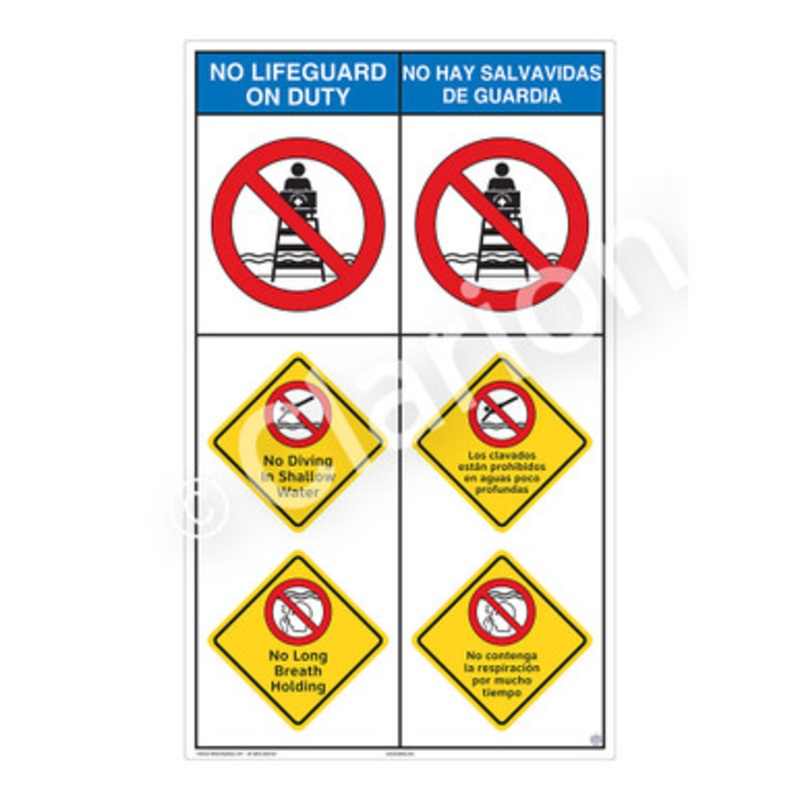 No Lifeguard on Duty No Diving in Shallow Water Sign (WSS2308-b)