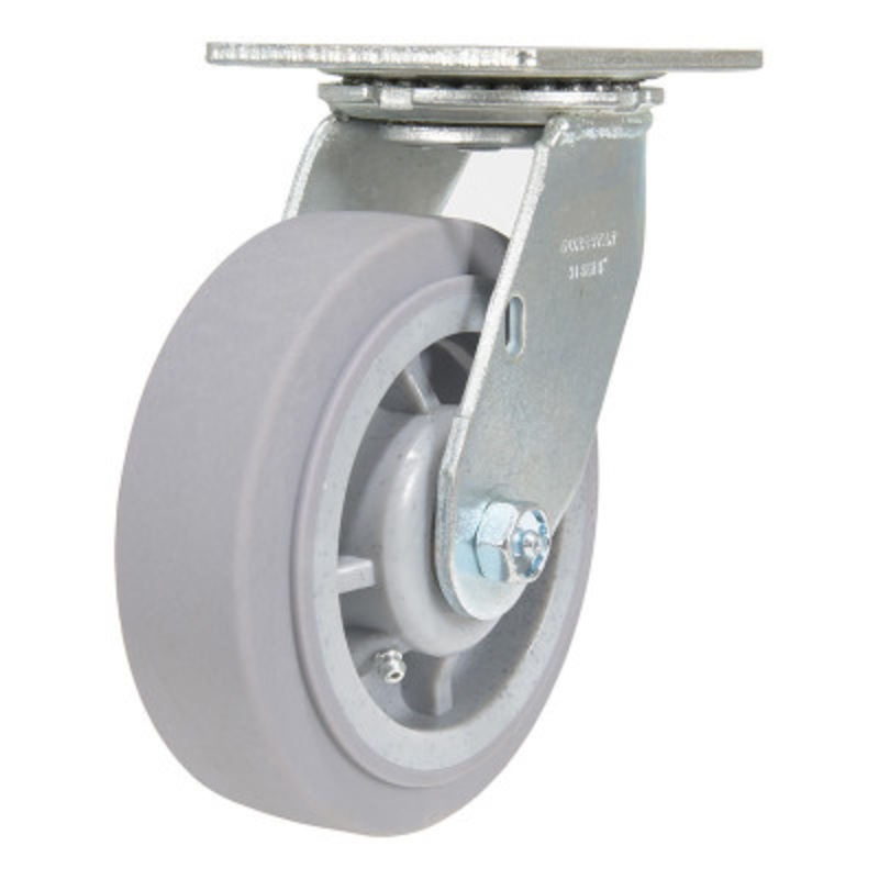 Rubber Swivel Caster, 6in x 2in Width, 600 lb., Gray