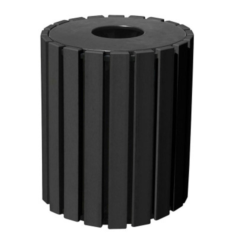 100% Recycled Plastic Trash Receptacle Round 33 Gallon, Black