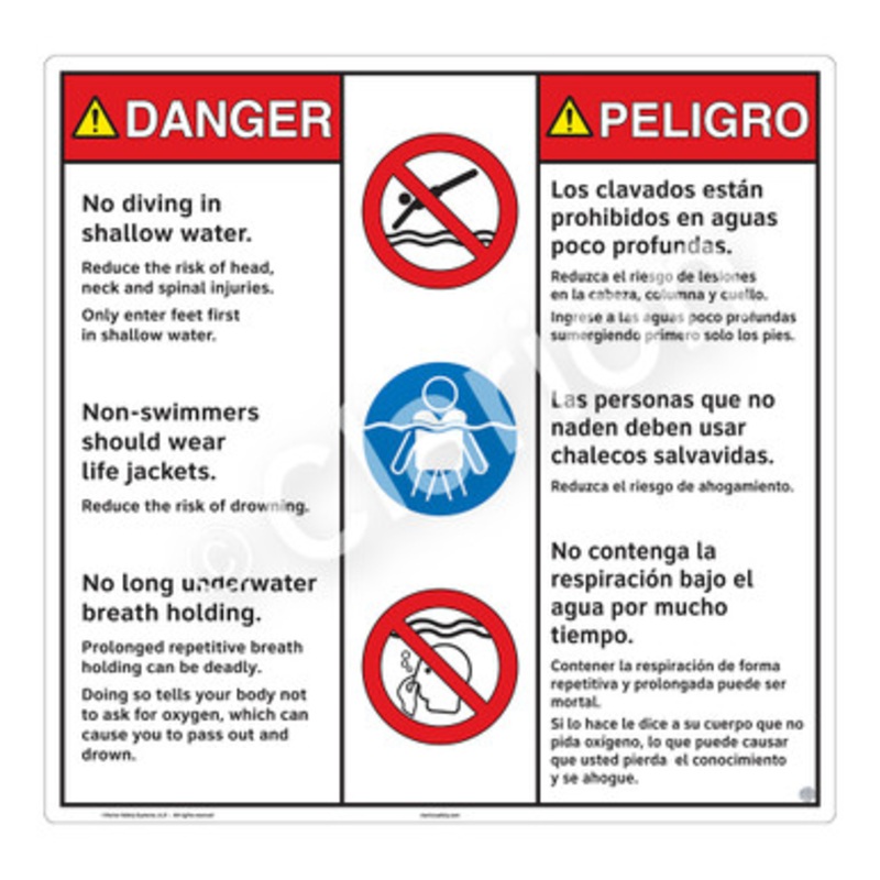 Danger No Diving in Shallow Water Sign (WSS3315-b)