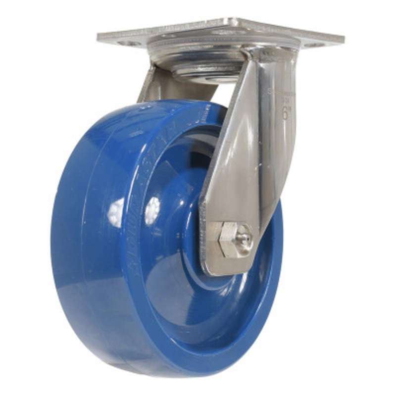 Solid Swivel Caster, 6in x 2in Width 1200 lb., Dark, Blue